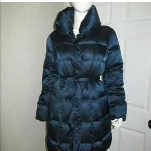 ELLEN TRACY TEAL QUILTED PUFFER COAT BELTED